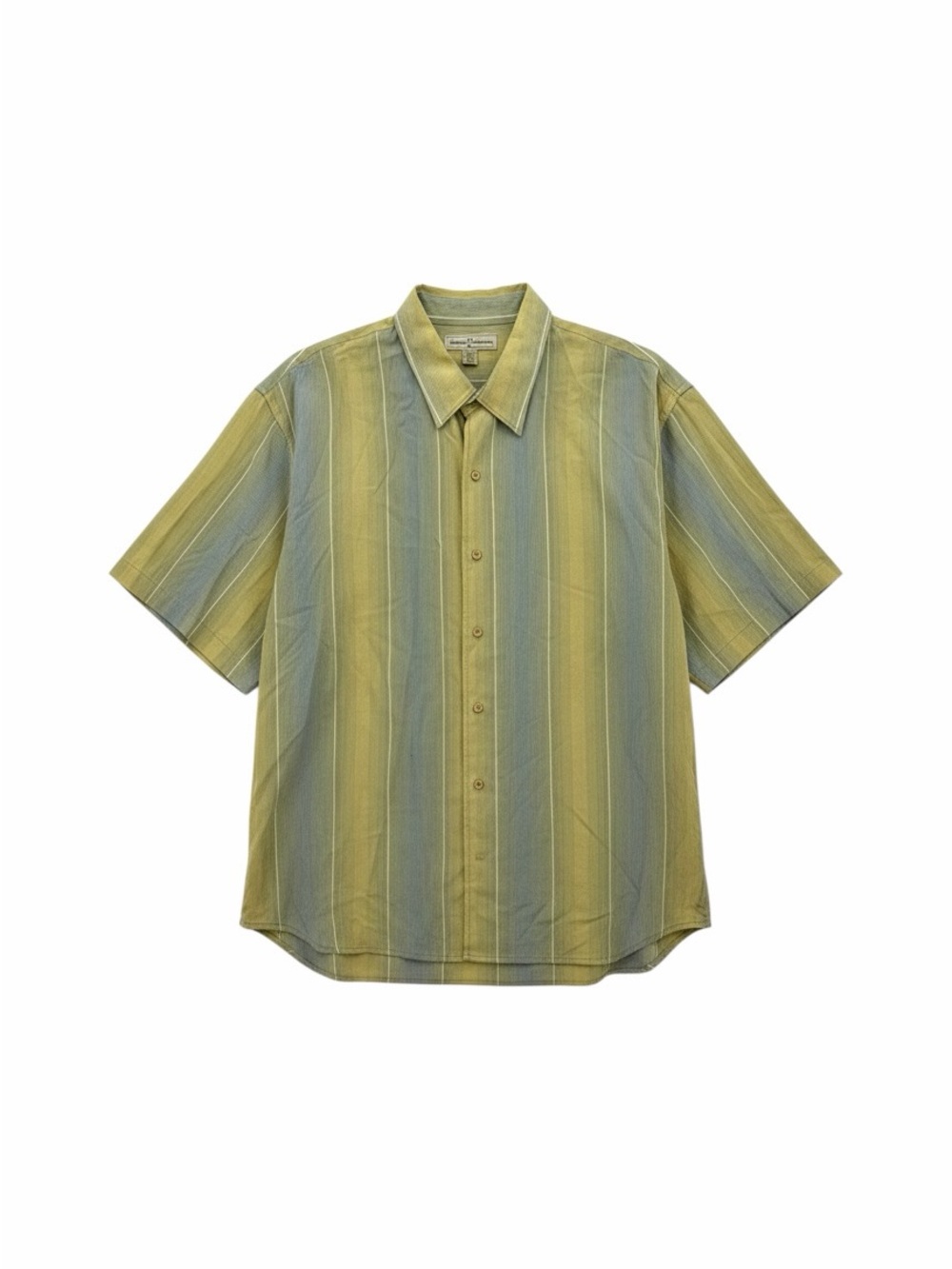 Tommy Bahama Short-Sleeve Silk Button-Down in Olive & Slate Blue Stripe